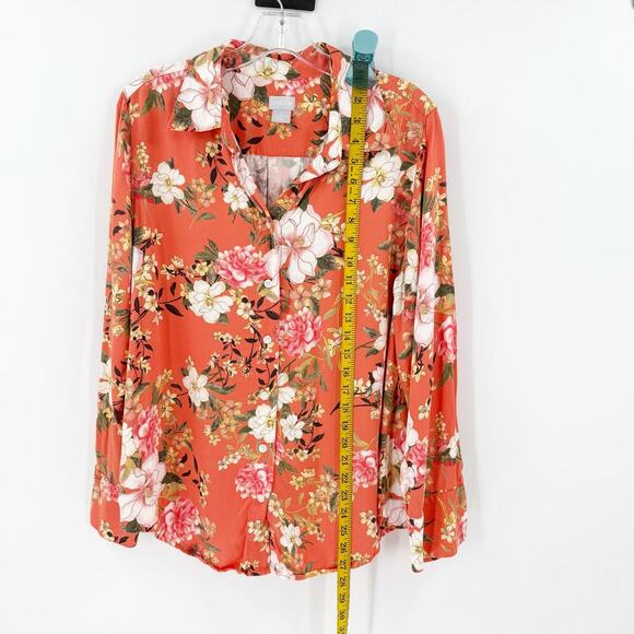 Chico's Orange Floral Button Front Casual Blouse Women's Size 12 14 - Picture 10 of 12
